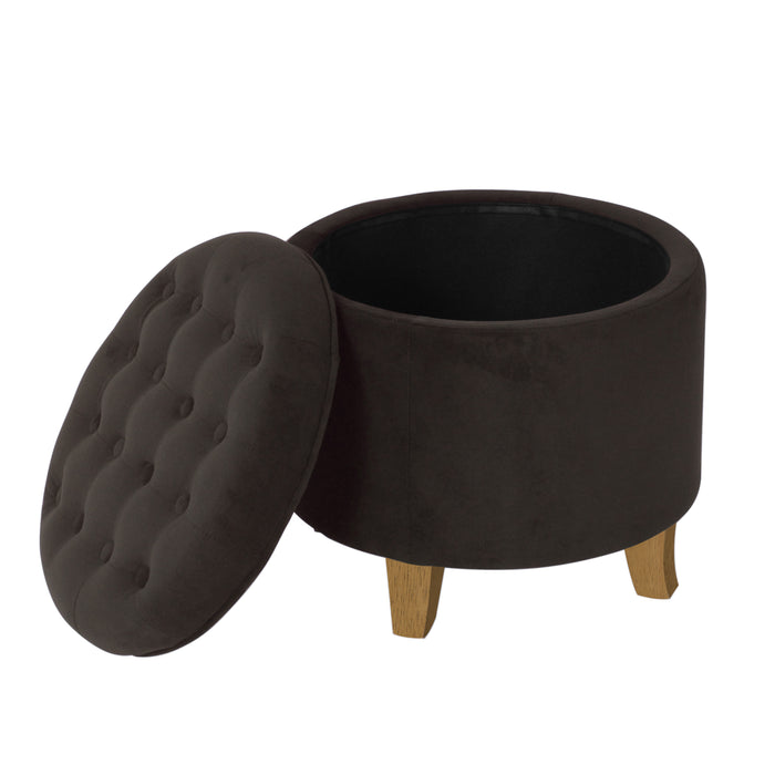 HomePop Round Storage Ottoman - Chocolate Brown Velvet
