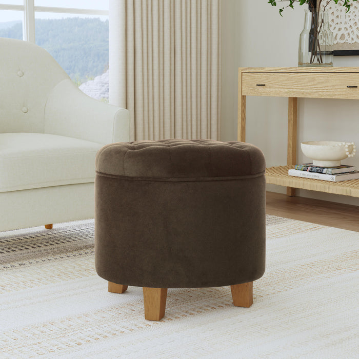 HomePop Round Storage Ottoman - Chocolate Brown Velvet