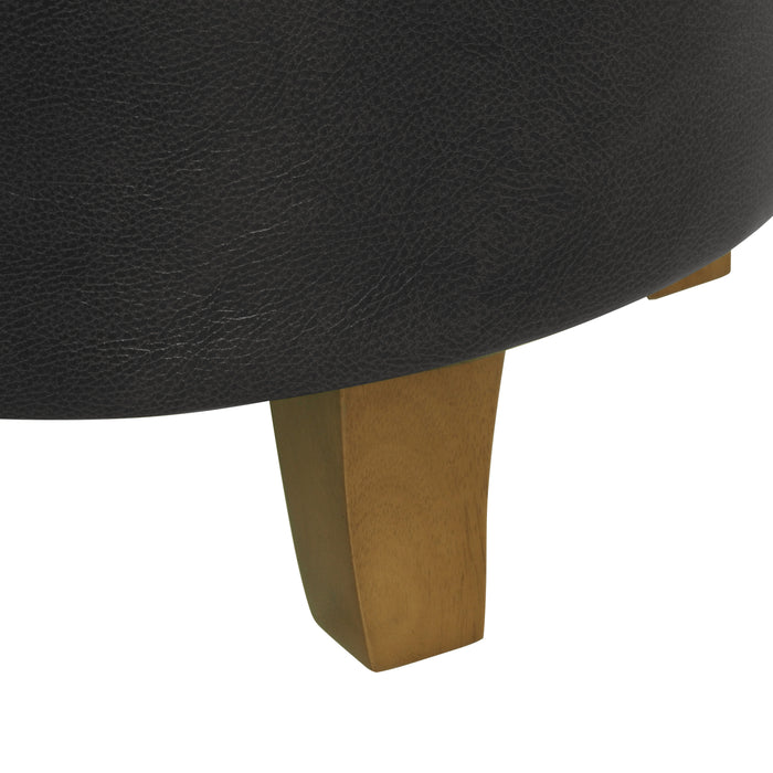 HomePop Round Storage Ottoman - Black Faux Leather