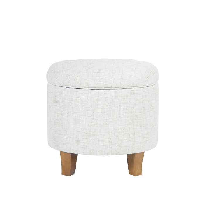 HomePop Tufted Round Ottoman with Storage-Cream Textured Solid