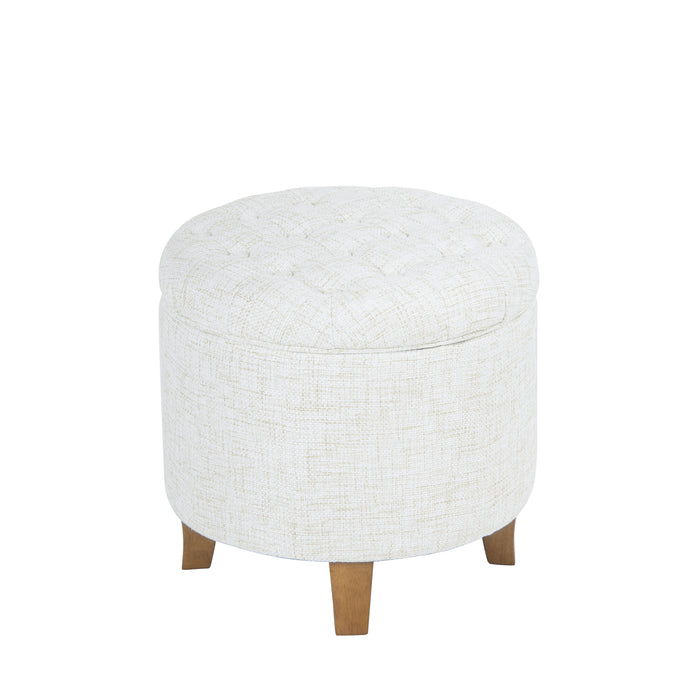HomePop Tufted Round Ottoman with Storage-Cream Textured Solid