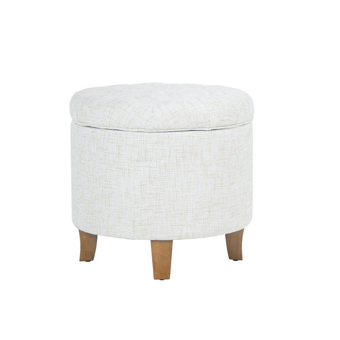 HomePop Tufted Round Ottoman with Storage-Cream Textured Solid