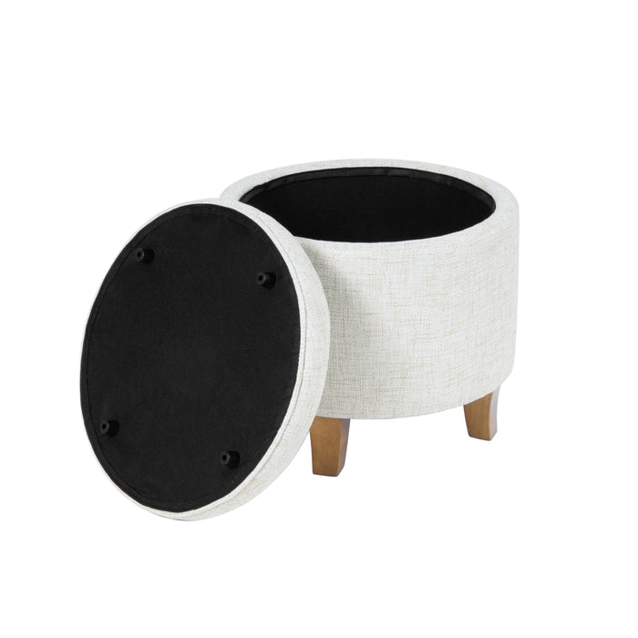 HomePop Tufted Round Ottoman with Storage-Cream Textured Solid