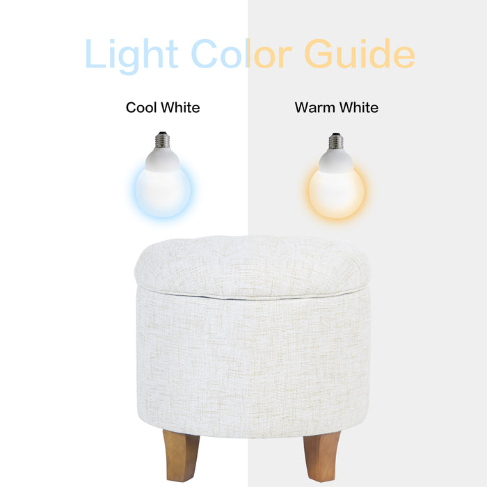 HomePop Tufted Round Ottoman with Storage-Cream Textured Solid