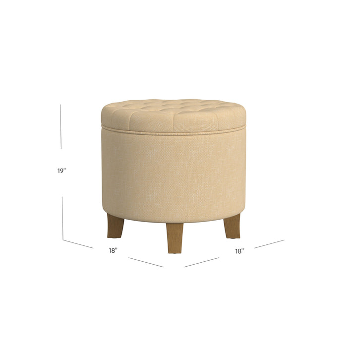 HomePop Tufted Round Ottoman with Storage-light tan Textured Solid
