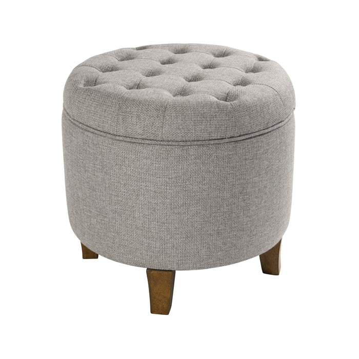Small Tufted Round Storage Ottoman - Gray Fabric