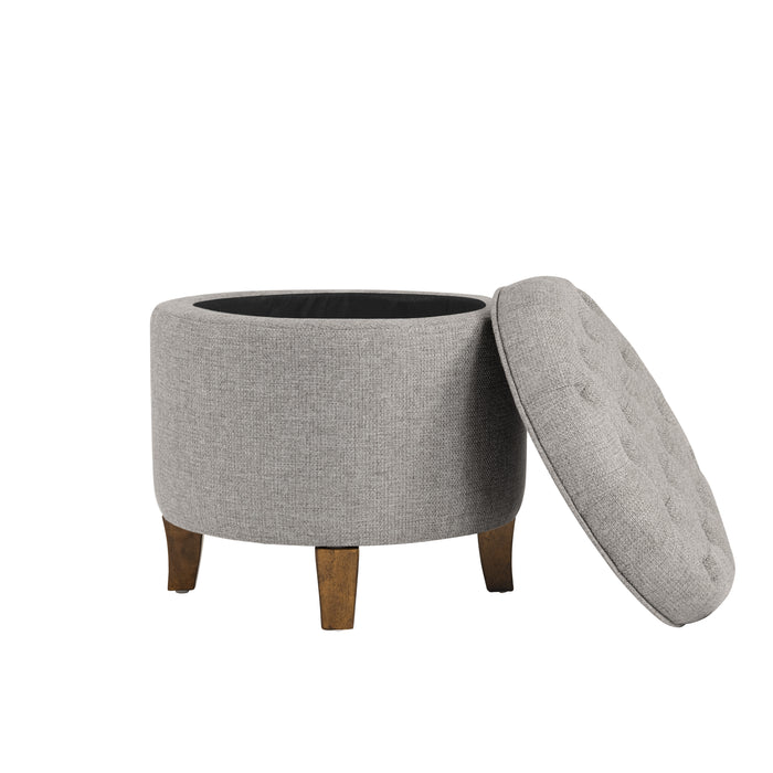 Small Tufted Round Storage Ottoman - Gray Fabric