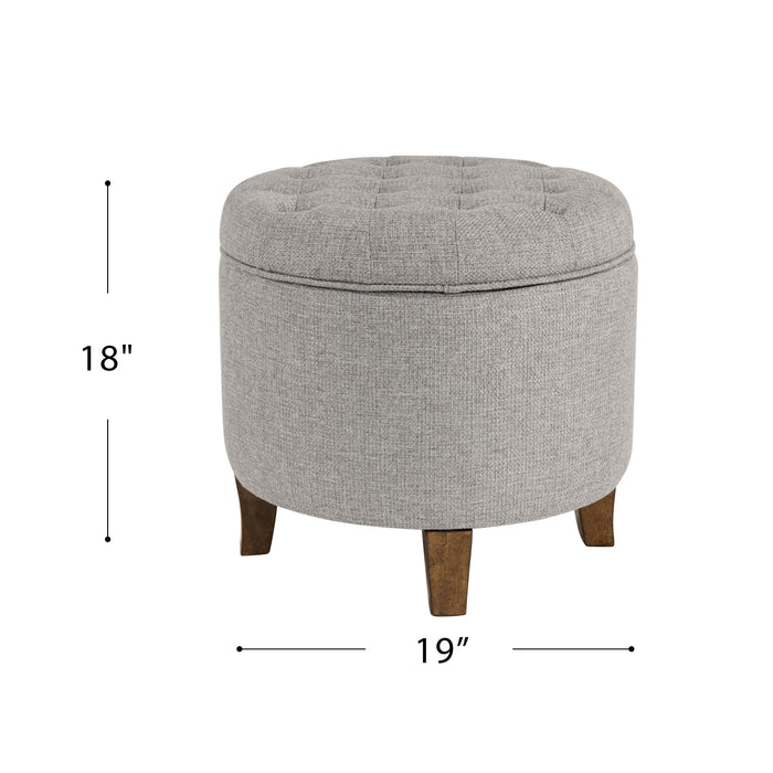 Small Tufted Round Storage Ottoman - Gray Fabric