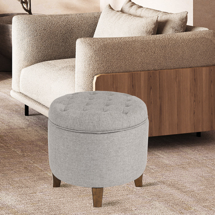 Small Tufted Round Storage Ottoman - Gray Fabric