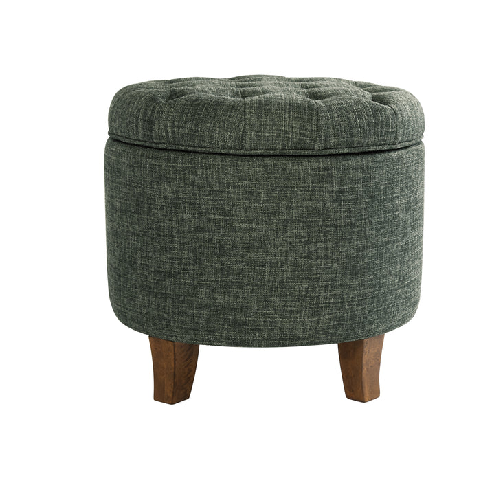Small Tufted Round Storage Ottoman - Green Clover Fabric