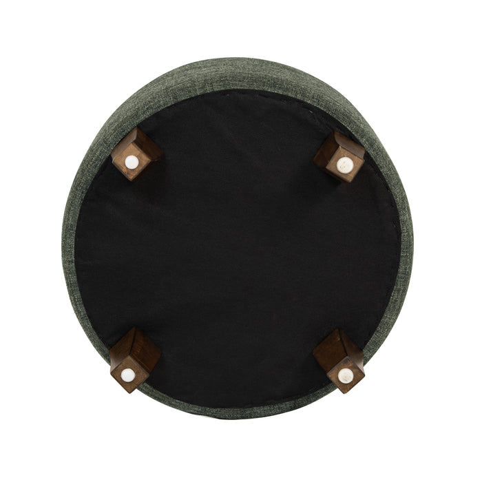 Small Tufted Round Storage Ottoman - Green Clover Fabric
