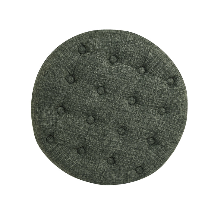 Small Tufted Round Storage Ottoman - Green Clover Fabric