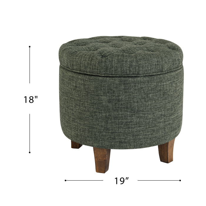 Small Tufted Round Storage Ottoman - Green Clover Fabric