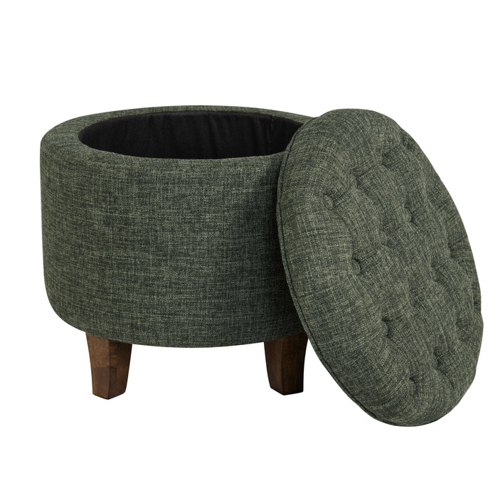 Small Tufted Round Storage Ottoman - Green Clover Fabric