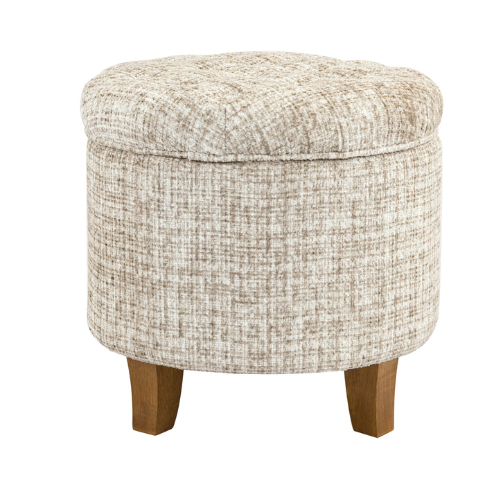 HomePop Round Storage Ottoman - Cream Textural Woven