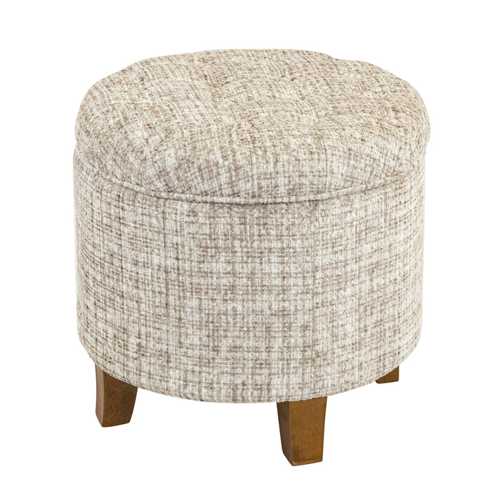 HomePop Round Storage Ottoman - Cream Textural Woven