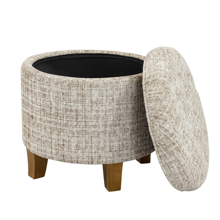 HomePop Round Storage Ottoman - Cream Textural Woven