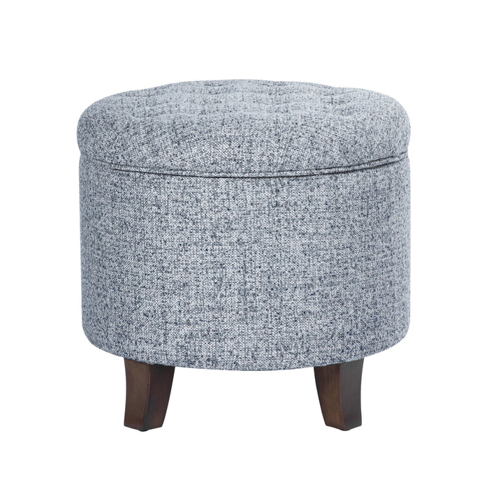 HomePop Round Storage Ottoman - Blue Gray Woven Fabric