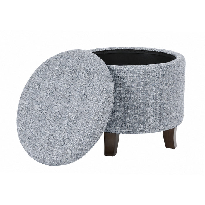 HomePop Round Storage Ottoman - Blue Gray Woven Fabric