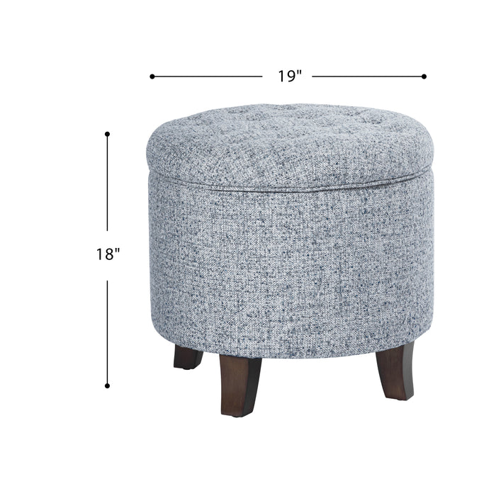 HomePop Round Storage Ottoman - Blue Gray Woven Fabric