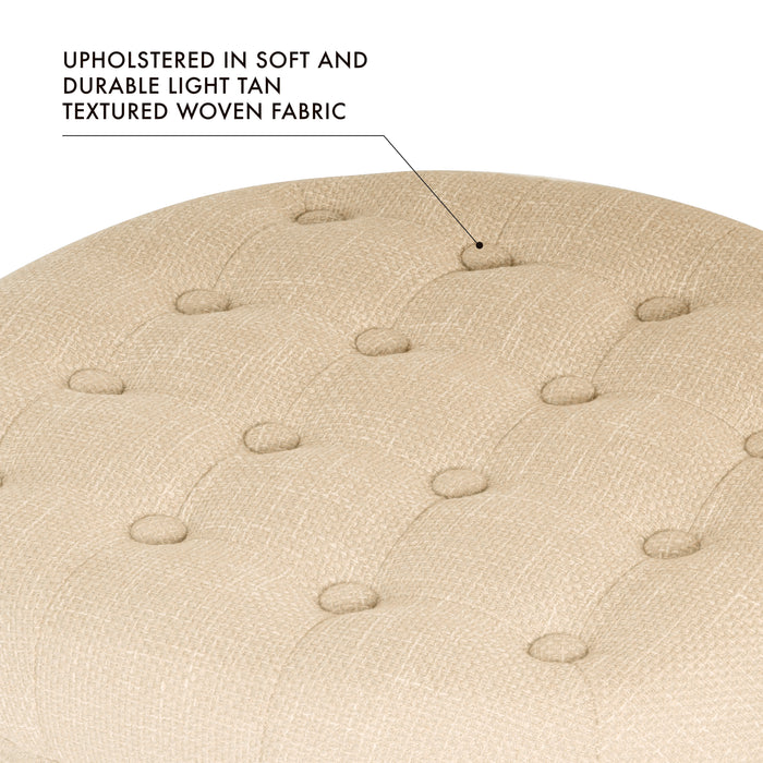 HomePop Tufted Round Ottoman with Storage-light tan Textured Solid