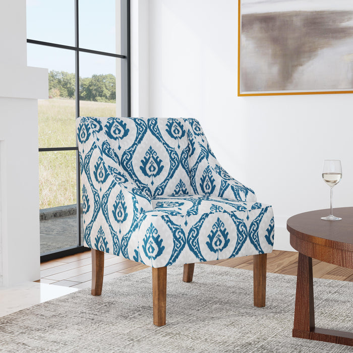 HomePop Classic Swoop Arm Chair - Blue Ikat Medallion Print