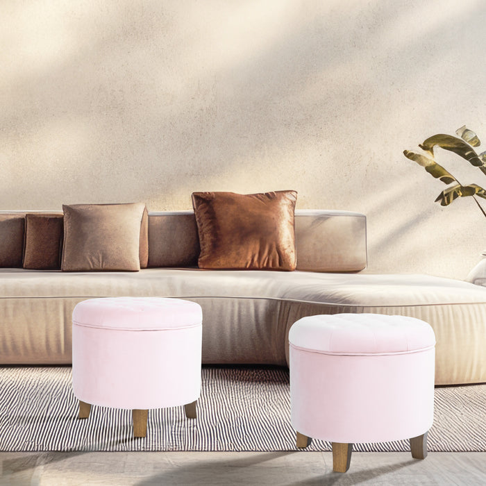 Velvet Tufted Round Storage Ottoman - Pink Blush
