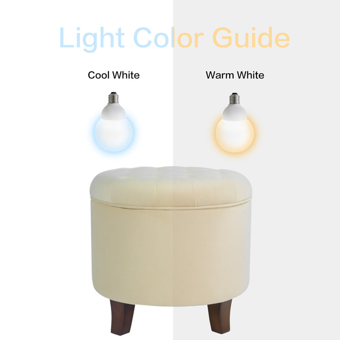 Velvet Tufted Round Ottoman with Storage - Cream