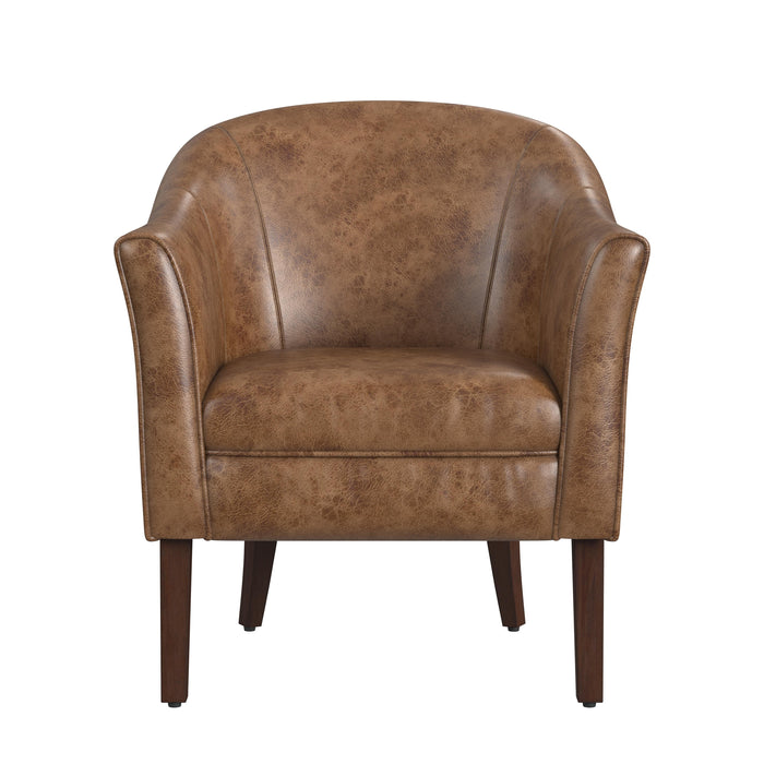 HomePop Modern Barrel Accent Chair -Distressed Brown Faux Leather
