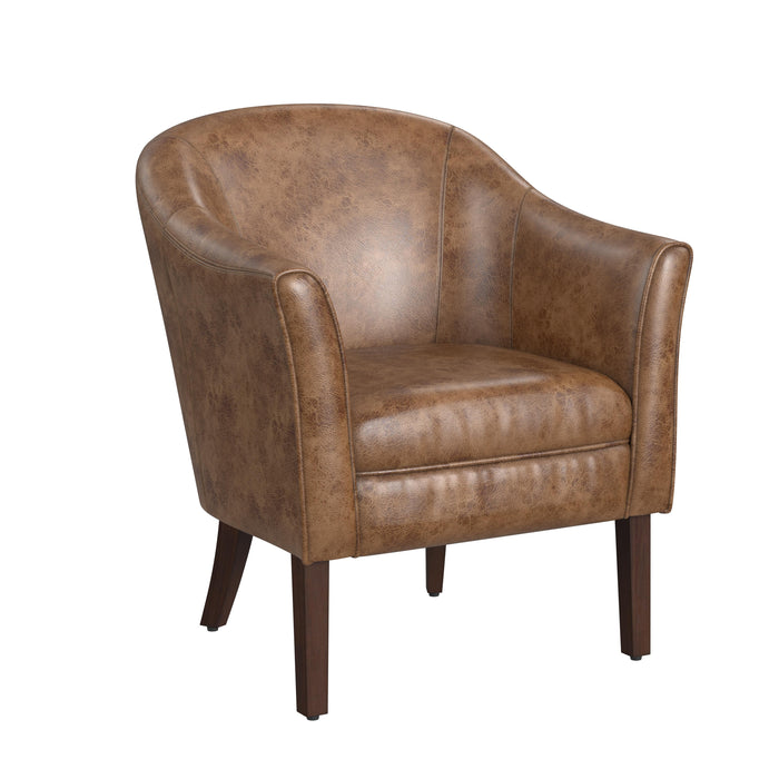 HomePop Modern Barrel Accent Chair -Distressed Brown Faux Leather