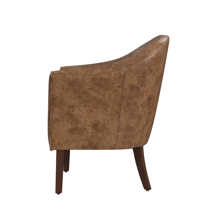 HomePop Modern Barrel Accent Chair -Distressed Brown Faux Leather