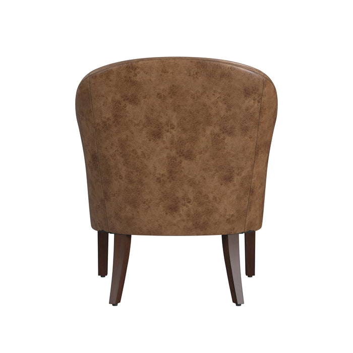 HomePop Modern Barrel Accent Chair -Distressed Brown Faux Leather