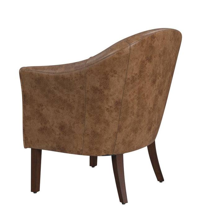 HomePop Modern Barrel Accent Chair -Distressed Brown Faux Leather