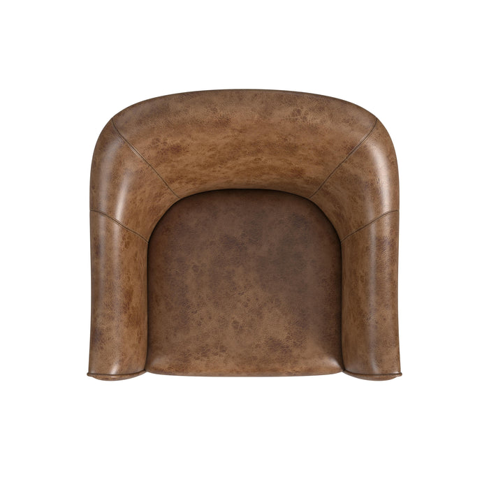 HomePop Modern Barrel Accent Chair -Distressed Brown Faux Leather