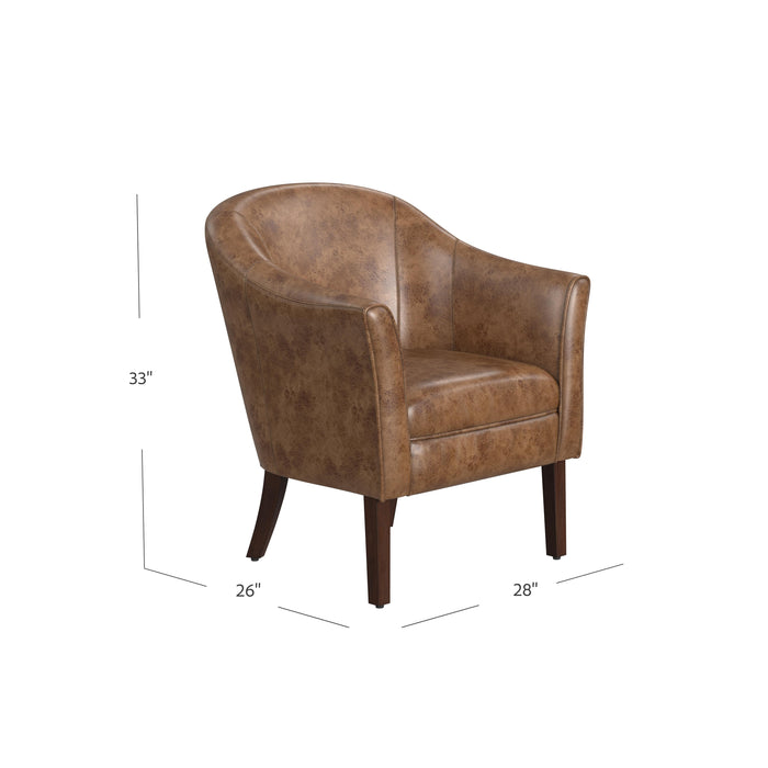 HomePop Modern Barrel Accent Chair -Distressed Brown Faux Leather