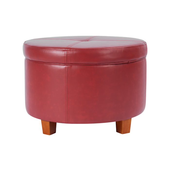 Large Leatherette Storage Ottoman - Red Faux Leather