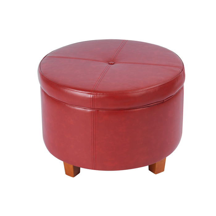 Large Leatherette Storage Ottoman - Red Faux Leather