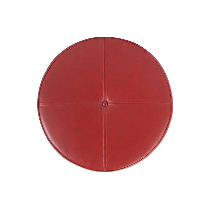 Large Leatherette Storage Ottoman - Red Faux Leather