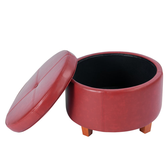 Large Leatherette Storage Ottoman - Red Faux Leather