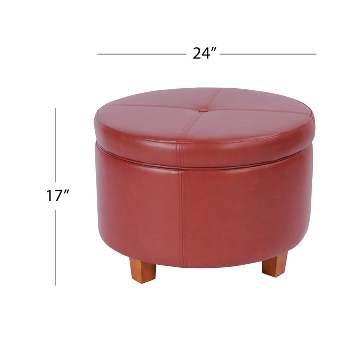 Large Leatherette Storage Ottoman - Red Faux Leather