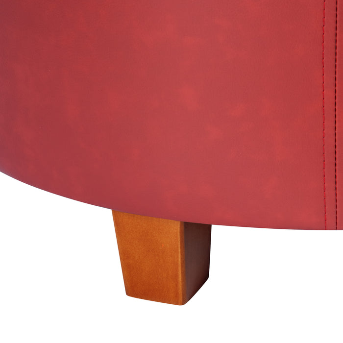 Large Leatherette Storage Ottoman - Red Faux Leather