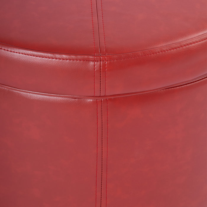 Large Leatherette Storage Ottoman - Red Faux Leather