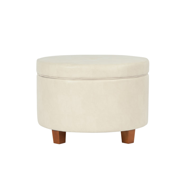 Large Leatherette Storage Ottoman - Cream Faux Leather
