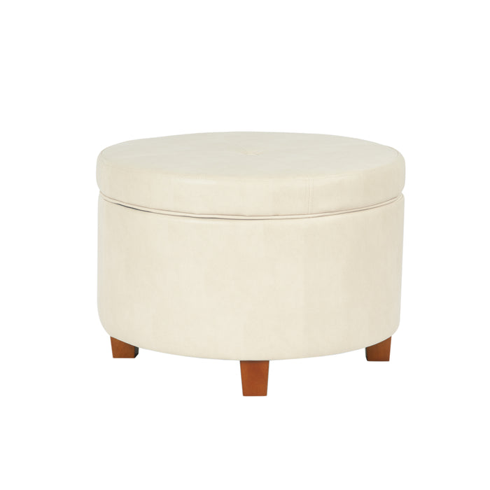 Large Leatherette Storage Ottoman - Cream Faux Leather