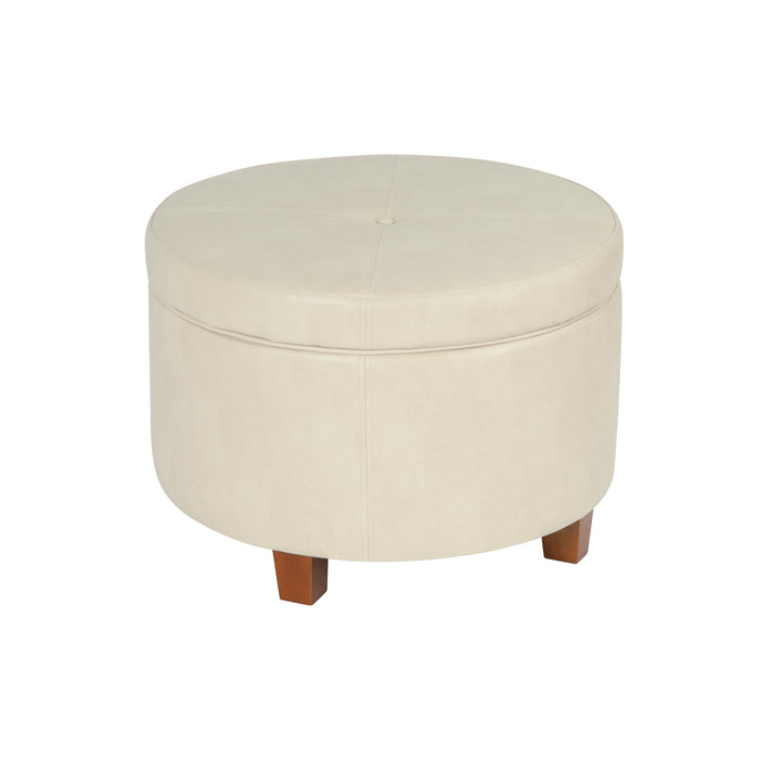 Large Leatherette Storage Ottoman - Cream Faux Leather