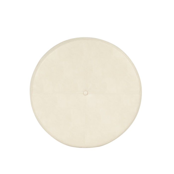 Large Leatherette Storage Ottoman - Cream Faux Leather