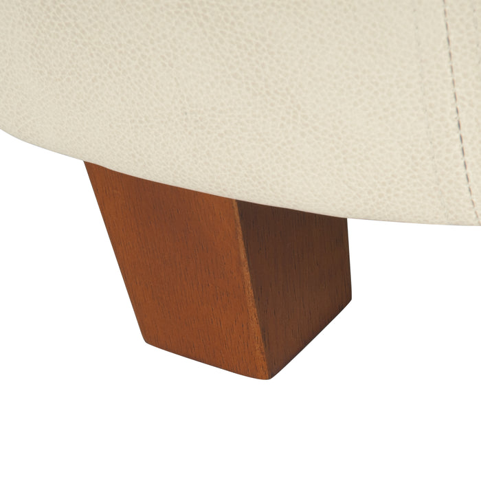 Large Leatherette Storage Ottoman - Cream Faux Leather