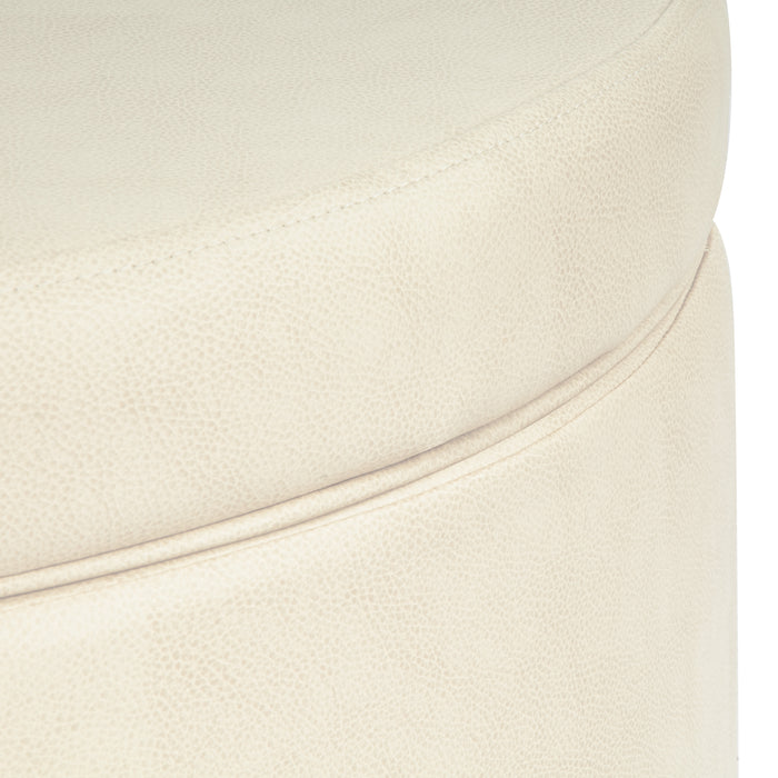 Large Leatherette Storage Ottoman - Cream Faux Leather