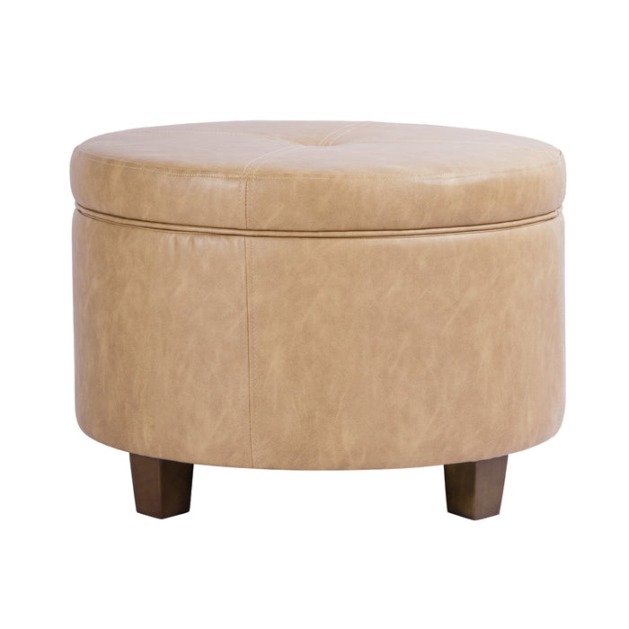 HomePop Large Round Storage Ottoman - Sand Faux Leather