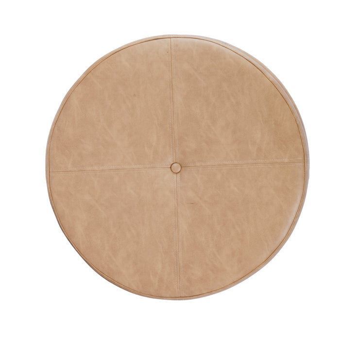 HomePop Large Round Storage Ottoman - Sand Faux Leather